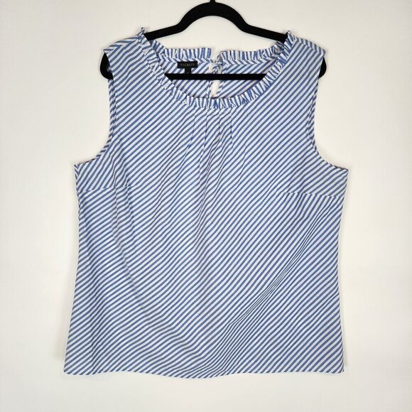 Talbots Sea Breeze Ruffle Neck Shell Blue White Nautical Stripe Tank Top sz XL - Picture 3 of 12